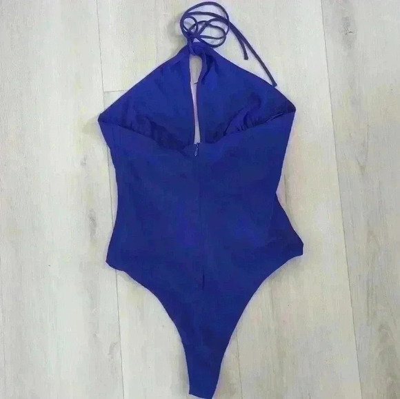 ZARA | Women's Royal Blue Flower Tie Ruffled Halter Bodysuit - Picture 6 of 8